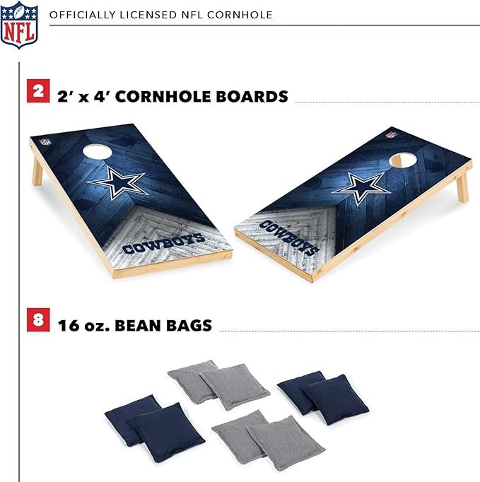 Wild Sports NFL Football 2' x 4' Regulation Size Solid Wood Cornhole Set with Direct Print HD Team Graphics Great Gift for Any Football Fan! Bean Bag Toss Family Outdoor Game
