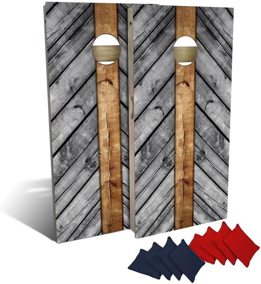 Slick Woody's Professional-Grade Cornhole Boards - 4'x2' Solid Wood Regulation Woodgrain Flag Bean Bag Toss Game with 8 Resin Filled Bags