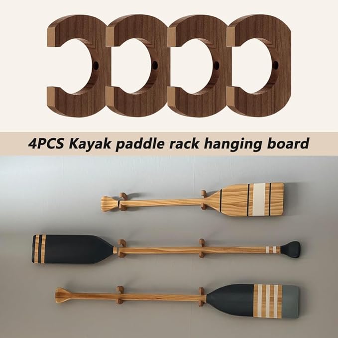 4 PCS Kayak Paddle Rack Hanging Board,Paddle Holder Hangers Racks Wall Storage Keeper Hanging Oar Wall Decor Oar Board Accessories for Paddle Storage Wall Rack,Kayak,SUP,Canoe Paddles.-Brown