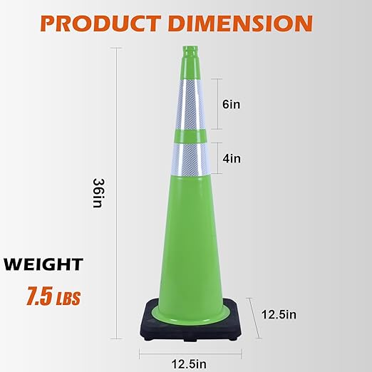 4 Pack 36" Green Traffic Control Cones – High-Visibility PVC Safety Cones with Black Base for Construction, Parking, and Crowd Control(36 inch -4 Pack)