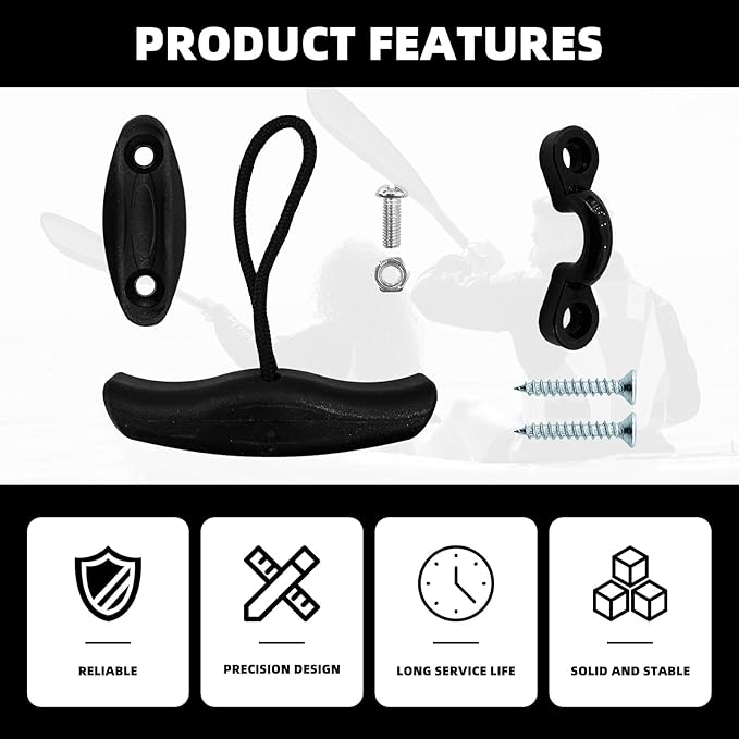 24Pcs Kayak Handles Kit, Kayak Carry Handle Pull Handle T-Handle with Cord and Pad Eyes with Mounting Screw, Heavy Duty Kayak Carrying Handles for Canoe Boat