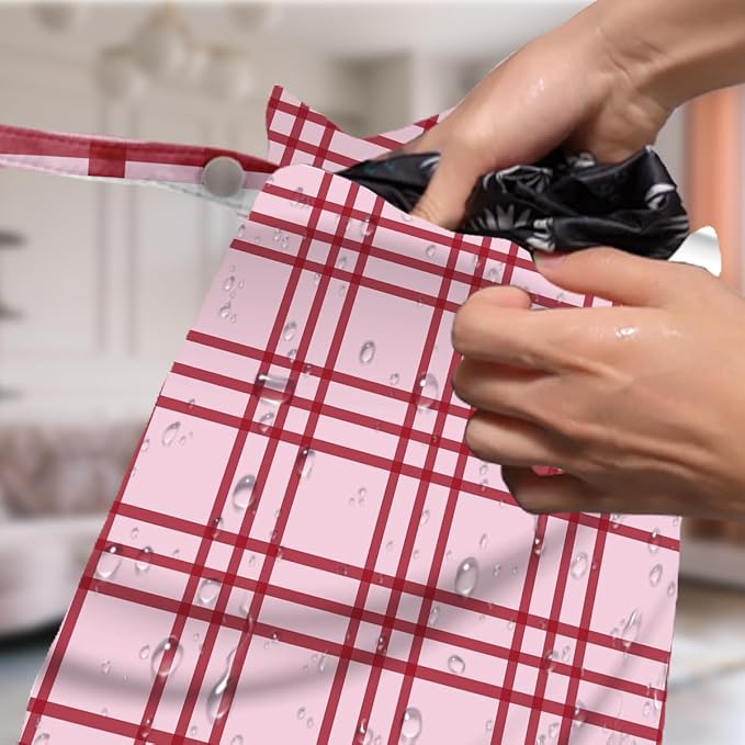 4 Pack Cute Cherry Checkered Wet Bag Waterproof Washable Reusable Wet Dry Bag for Swimsuit Pump Parts Dirty Clothes Bathing Cloth Diaper Travel Beach Pool Yoga Gym Toiletries Travel Beach Essentials