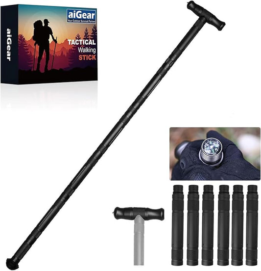 aiGear Walking Hiking Stick with Compass and Whistle, 14 in 1 Survive Walking Hiking Stick Outdoor Trekking Poles with Solid Durable Survive Tools