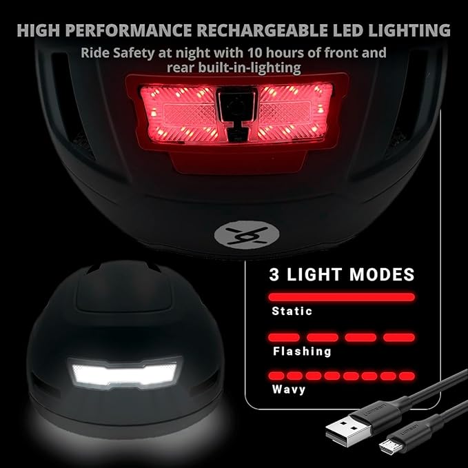 Bike Helmet with LED Lights - Urban Bicycle Helmet for Adults, Men & Women - CPSC & NTA-8776 Dual Certified - Class 3 E-Bikes, Scooters, Onewheel, Commuter, Mountain