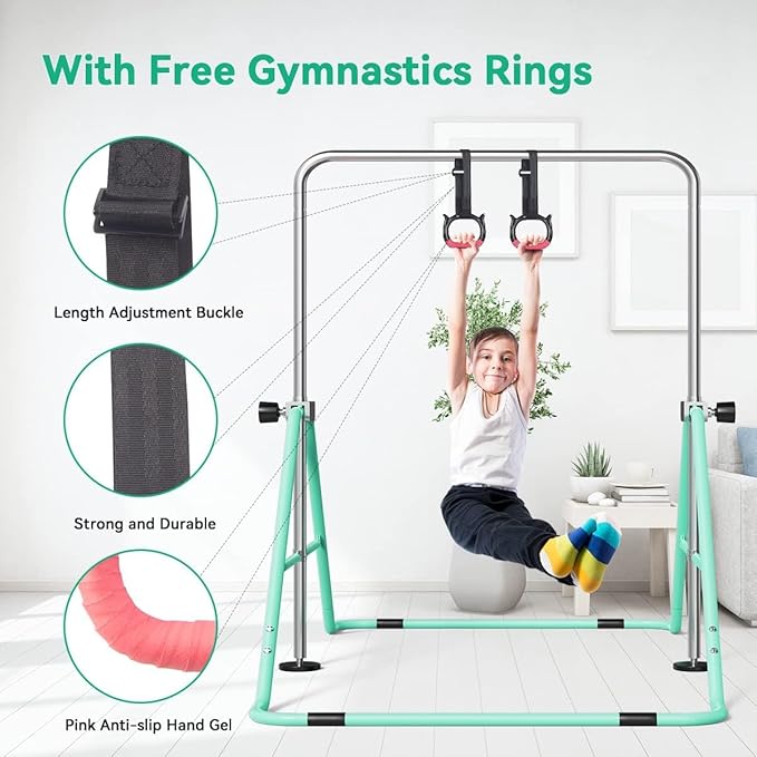 FBSPORT Gymnastics Bar for Kids, Adjustable Height Gymnastic Horizontal Bars,Junior Training Bar Children Folding Training Monkey Bars for Home Using