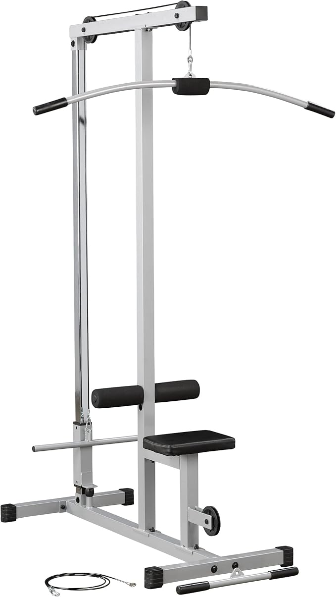 Powerline by Body-Solid LAT Pull Down Machine - Home Gym with High & Low Pulleys, Heavy Gauge Steel Construction, Includes LAT and Low Row Bars, Silver/Black