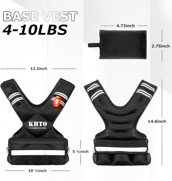 KHTO Adjustable Weighted Vest for Men and Women with Warning Light Reflective Strip，Large Weight Vest for Exercise Set Cardio and Strength Training (4-10lb/11-20lb/20-32lb)