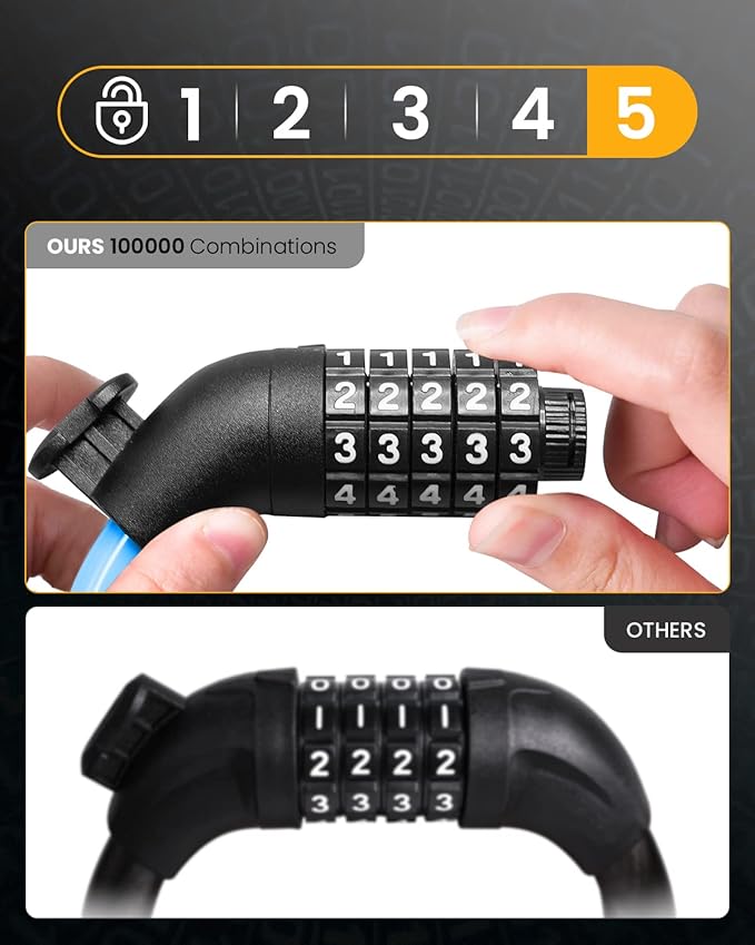 Bike Lock Cable with Combination,High Security 5-Digit Resettable Combination Bicycle Lock Anti-Theft, with Mounting Bracket for Bikes and Scooters