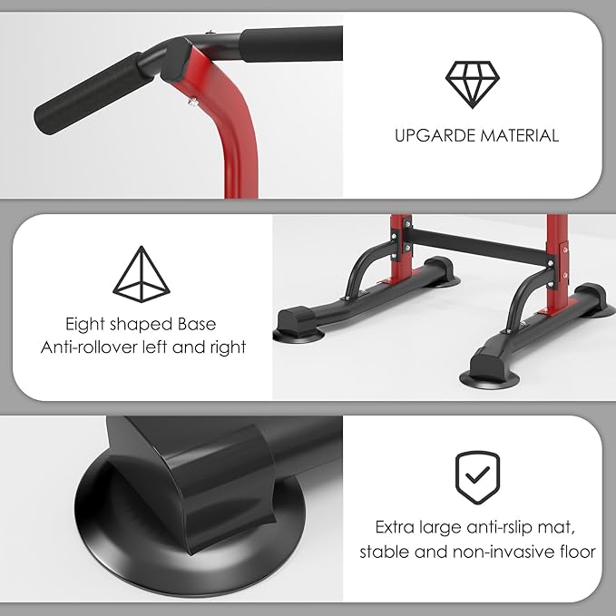 Dland Power Tower Pull Up Bar Dip Station and Height Adjustable Dip Bar Stand, Multi-Function Home Gym Exercise Equipment Strength Training Fitness Workout Station