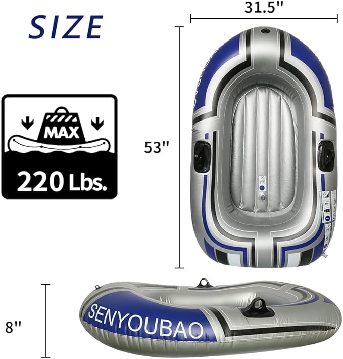 ptlsy Inflatable Boat, Swimming Pool Lake Float Raft for Adults, Portable Fishing Boat Raft for Lake with Oars Hand Pump