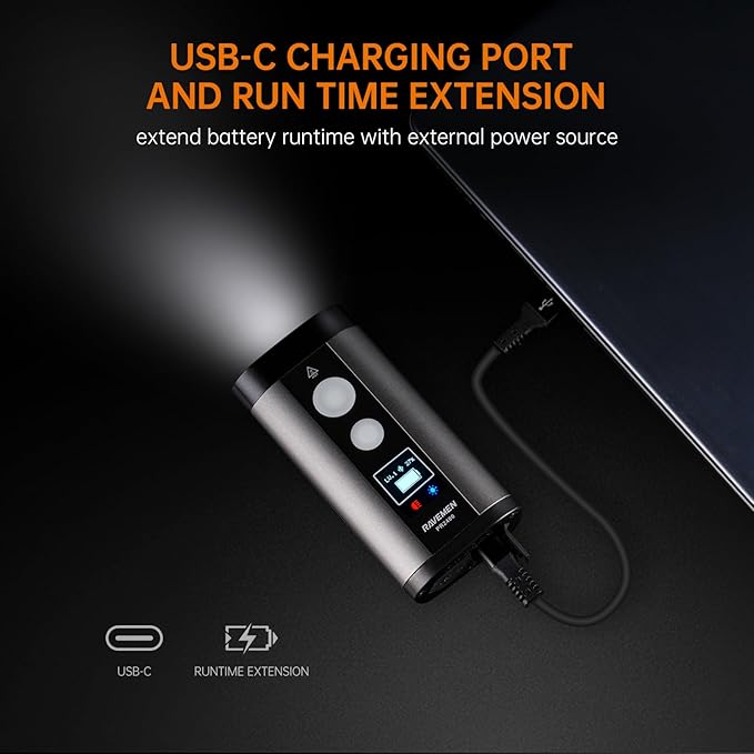 RAVEMEN PR2400 Bike Light for Mountain Biking, 2400 Lumens Bike Headlight with OLED Runtime Display, USB Output, Far Reaching High Beam, Anti-Glare Low Beam, IPX8 Waterproof