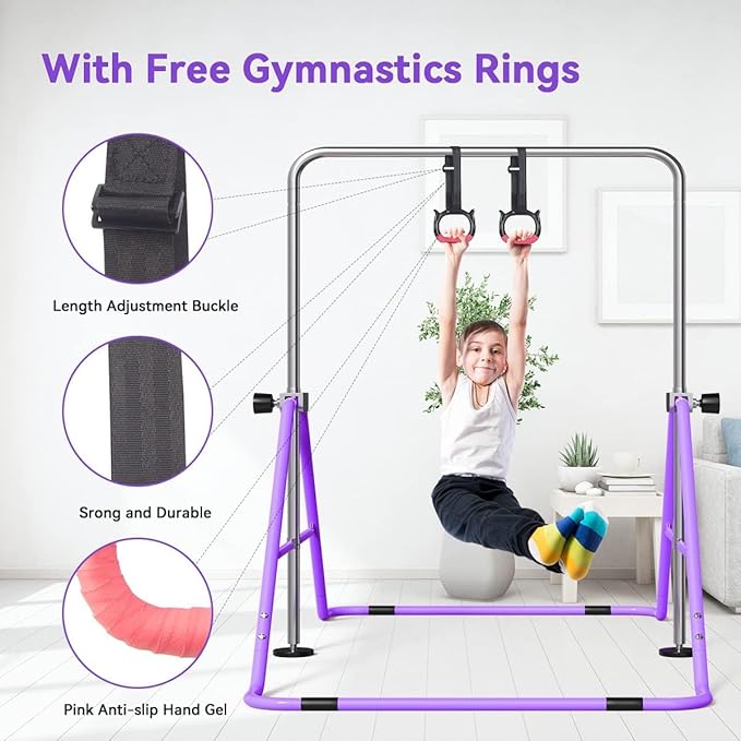 FBSPORT Gymnastics Bar for Kids, Adjustable Height Gymnastic Horizontal Bars,Junior Training Bar Children Folding Training Monkey Bars for Home Using