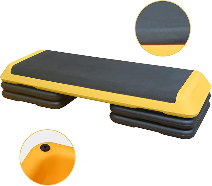 43'' Exercise Aerobic Step Platform, Adjustable Fitness Stepper with 4 Stackable Risers, Aerobics Stepper Workout Stepper for Home Gym Cardio Strength & Training