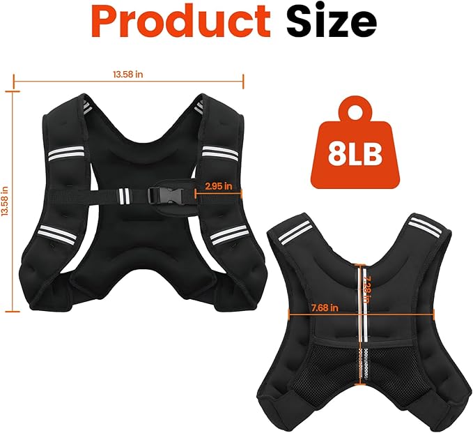 Weighted Vest, 6lb/8lb/12lb/16lb/20lb/25lb/30lb Weight Vest for Men Women, Body Weight Vests Adjustable with Reflective Stripe for Strength Training, Running, Training Workout, Jogging, Walking