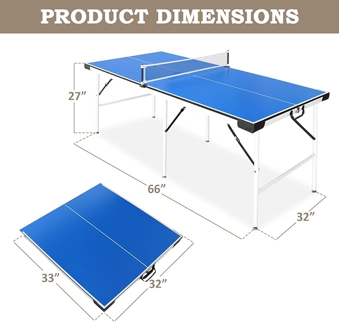 Seydrey 5.5x3ft Foldable & Portable Ping Pong Table, Folding Indoor Table Tennis w/ 2 Paddles, 2 Balls and Net