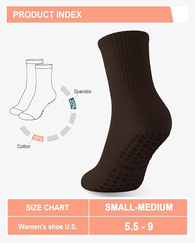 6 Pairs Grip Pilates Socks for Women, Non-slip Yoga Athletic Socks for Barre Ballet Barefoot Workout Hospital