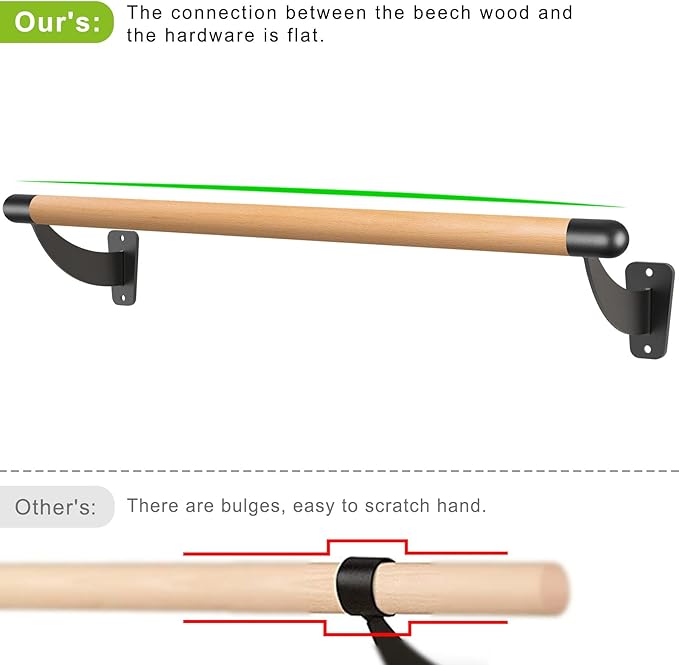 SELEWARE 4-12 ft Long Wood Ballet Barre Wall Mount Barre System for Home or Studio Barre Movements Body Stretch 1.5 inch Dia