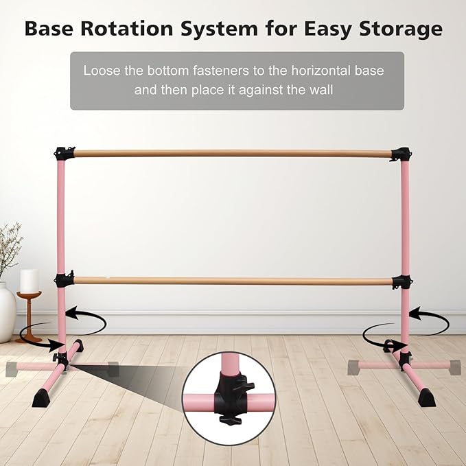 4FT/6FT Freestanding Ballet Barre Wood/Steel Height Adjustable from 7 to 46 inch Ballet Bar Portable Double Dance Bar for Home Workout and Stretch