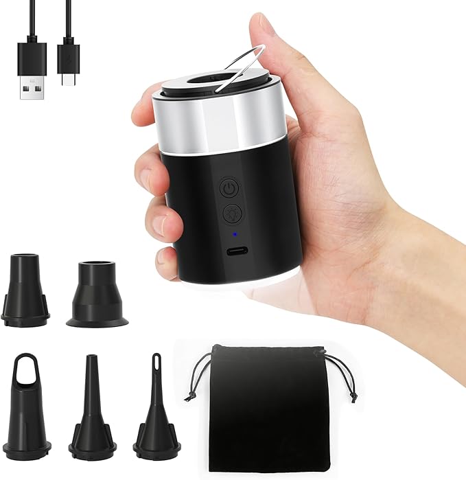 BEAUTYOVO Air Pump for Inflatables, Electric Air Pump with Rechargeable Battery, Tiny and Portable Air Mattress Pump with Camping Light, Quick Inflate Deflate Pump for Pool Floats