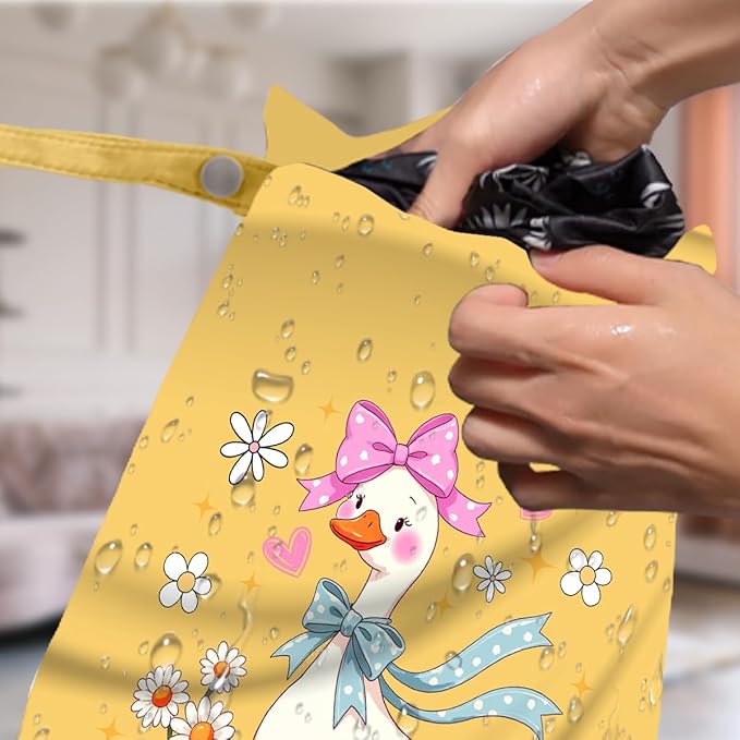 4 Pack Cute Wet Bag Waterproof Washable Reusable Wet Dry Bag for Swimsuit Clothes Cloth Diaper Travel Beach Pool Yoga Gym Toiletries Travel Beach Essentials, Bow Animal Goose Decor Lovers Gift