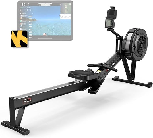 PASYOU Air Rowing Machine for Home 10-Level Resistance 350lb Load Rower Machine Foldable Commercial Row Machines with 47in Rail and Bluetooth Backlit Monitor, Adjustable Device Holder PR70