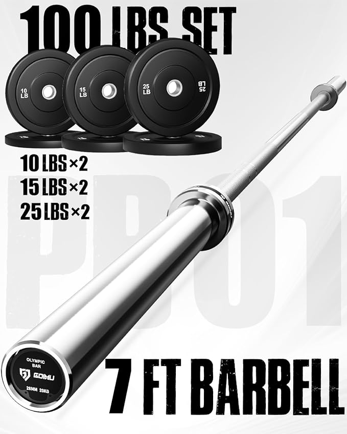 PB01 7FT Olympic Barbell, Weight Bar with Knurled Grip, 1000lb Capacity Strength Training Deadlift Bar for Squat, Weightlifting, Bench Press, Fits 2-inch Standard Weight Plates
