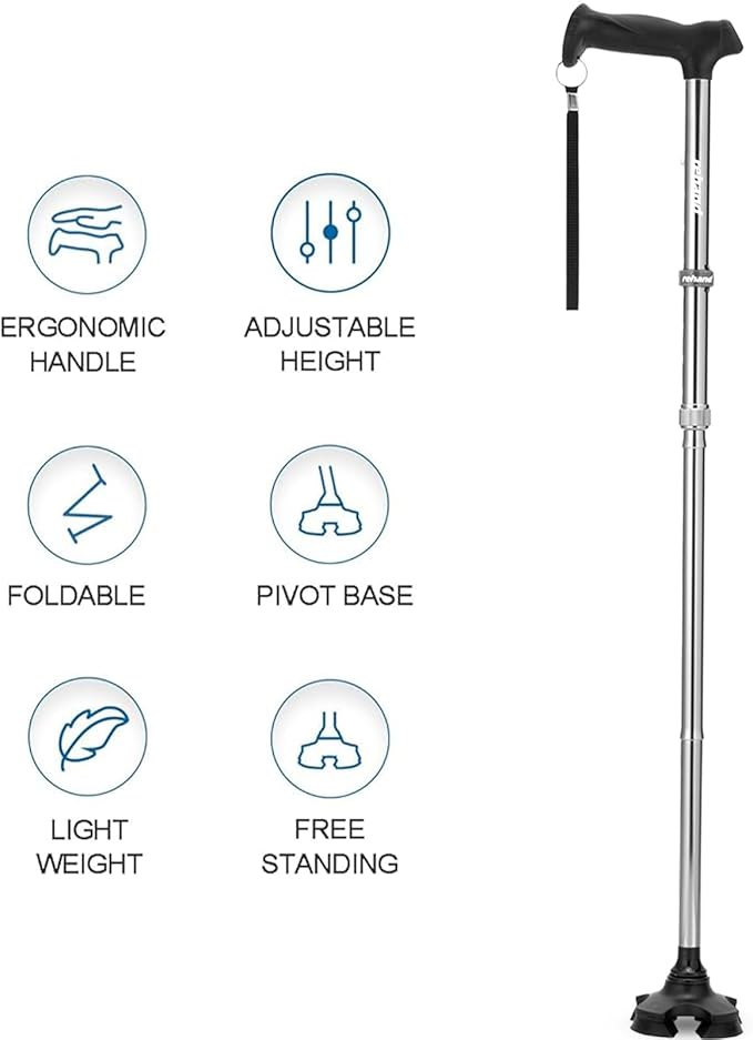 REHAND Walking Cane for Men & Women - Foldable, Adjustable, Lightweight, Self Standing Pivot Walking Cane, Soft Handle Grip, with Travel Bag, Walking Sticks for Seniors & Adults