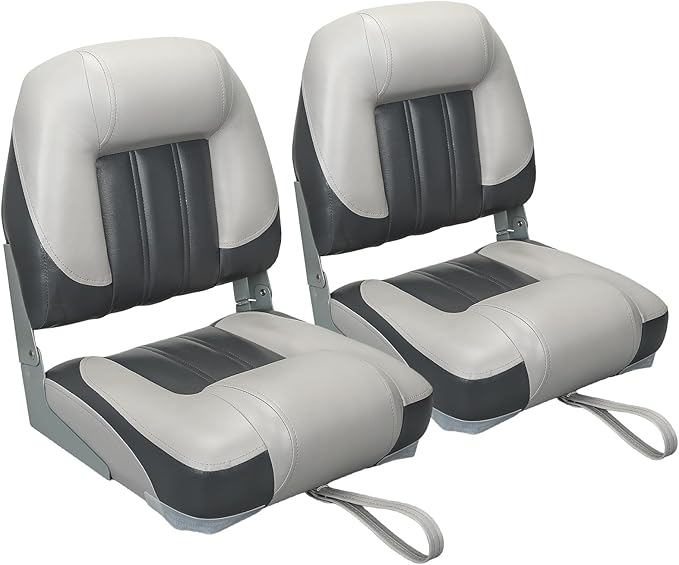 Elite Folding Boat Seat Low Back Boat Chair Fold-Down Fishing Boat Seats 2 Pack, Charcoal/Light Gray