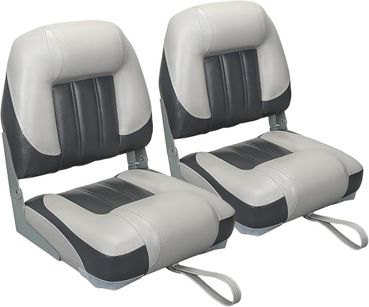 Elite Folding Boat Seat Low Back Boat Chair Fold-Down Fishing Boat Seats 2 Pack, Charcoal/Light Gray