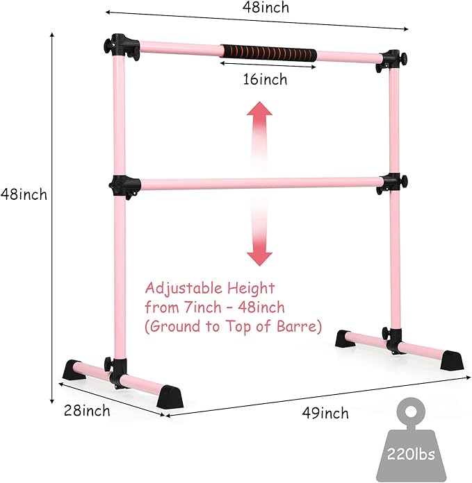 GYMAX Portable Ballet Barre, 4 Feet Folding Height Adjustable Ballet Bar with Anti-Skip Pad, Heavy Duty Freestanding Stable Stretch Bar for Home Kids Teenager Adults