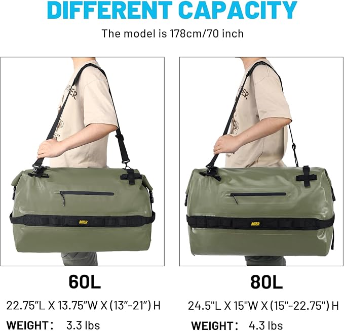 MIER Large Waterproof Duffel Bag Rolltop Dry Backpack Duffle Bags for Kayaking, Rafting, Boating, Swimming, Camping, Travel, Gym, Beach, 60L/80L