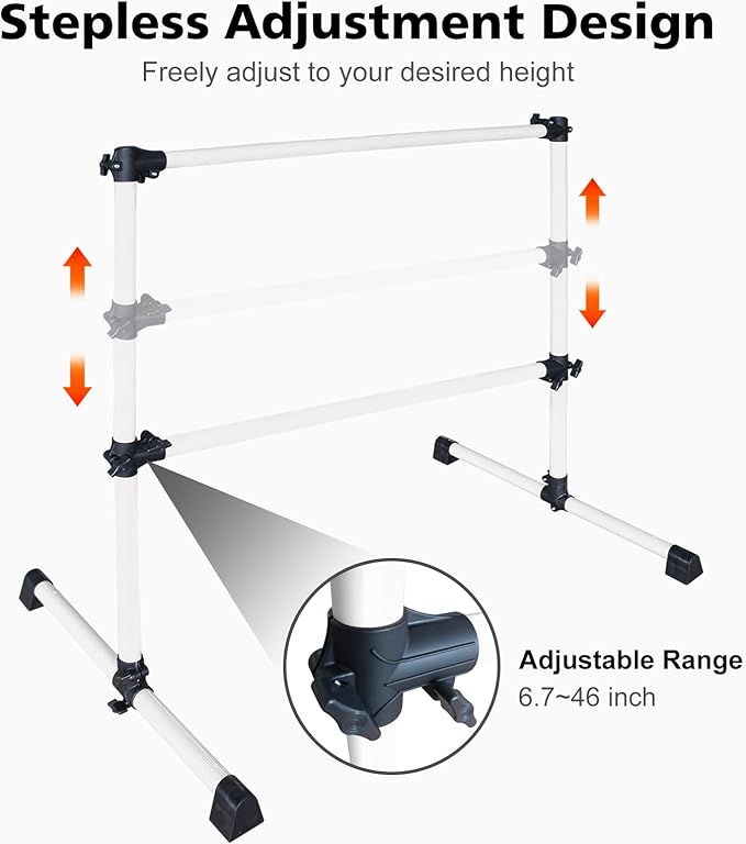 4FT/6FT Freestanding Ballet Barre Wood/Steel Height Adjustable from 7 to 46 inch Ballet Bar Portable Double Dance Bar for Home Workout and Stretch