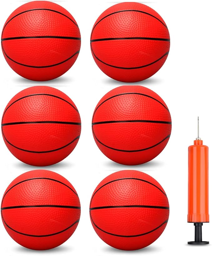6 Inch Mini Basketballs for Toddlers Kids Teenagers, 6 Pack 6" Basketball Set with Pump Durable PVC Basketballs for Mini Over Door Hoop Pool Beach Balls for Swimming Pool, Indoor, Outdoor
