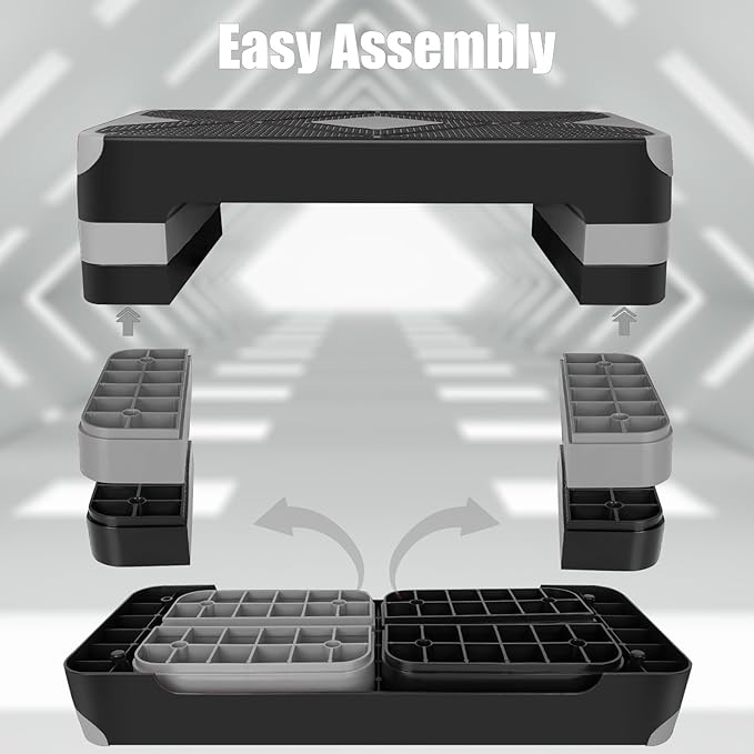 Exercise Workout Aerobic Step Platform Trainer, 27" Aerobic Stepper with 4"-6"-8" Adjustable Height Risers