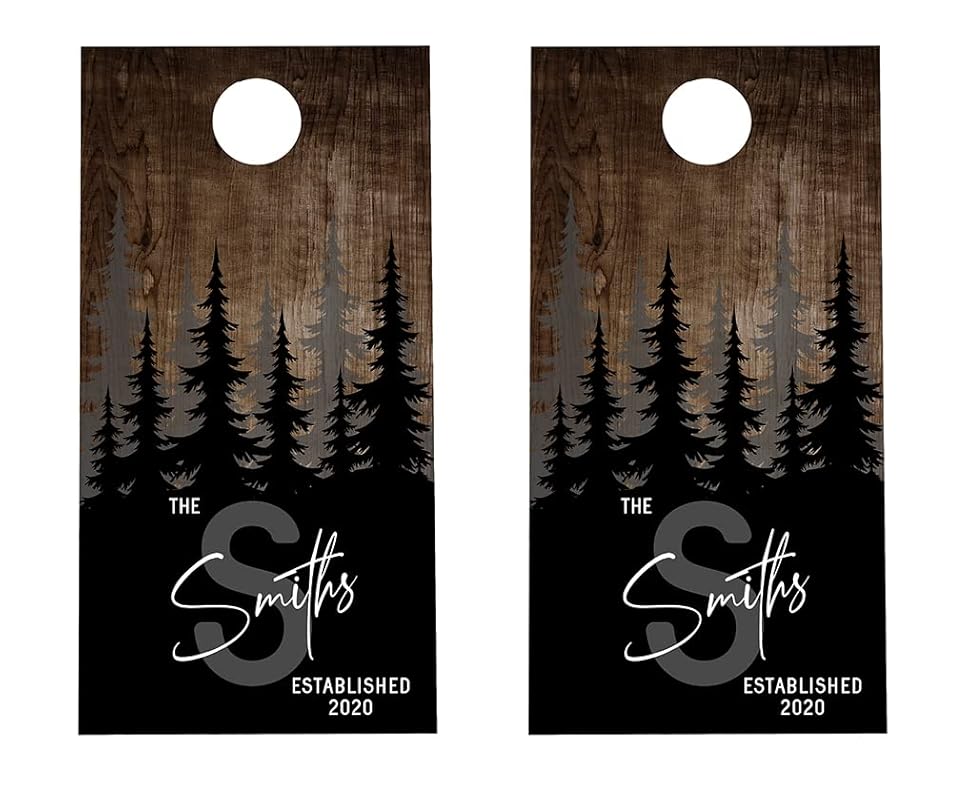 Cornhole Board Wraps Custom Family Name Wood and Trees Theme #725 - Cornhole Skins | Cornhole Graphic Decals - Includes Application Squeegee - Set of (2) 25" x 49” 3M Vinyl Wraps with Gloss Laminate