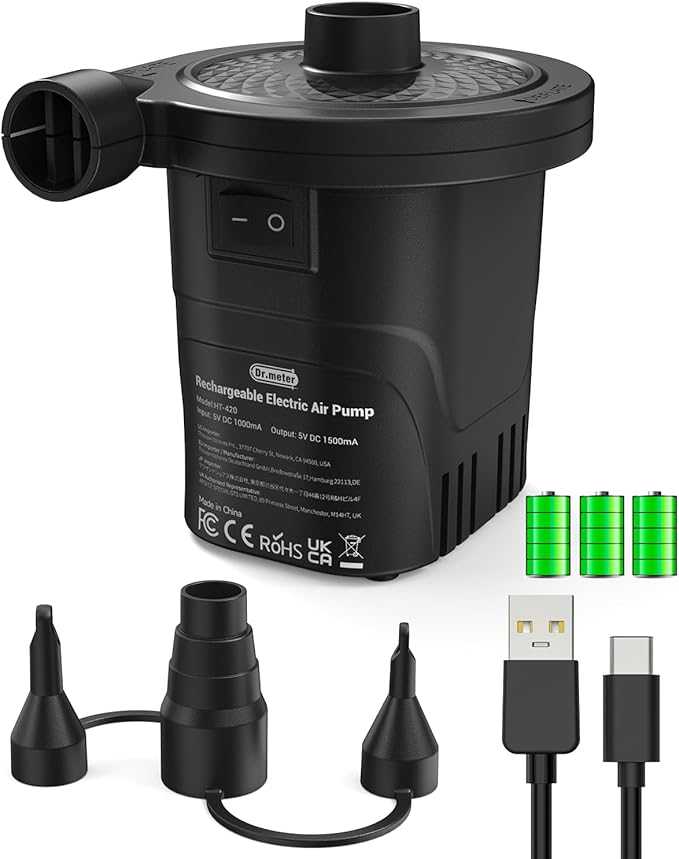 Dr.meter Air Pump for Inflatables, Rechargeable 4000mAh Battery Air Mattress Pump - Portable Quick-Fill Inflator Deflator for Outdoor Camping Inflatable Pool Float Boat Raft Yoga Ball Swim Ring Airbed