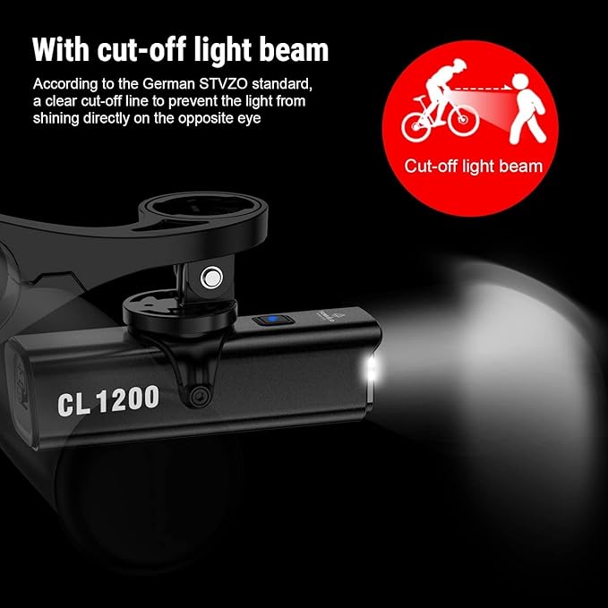 TOWILD CL1200 Bike Lights for Night Riding,Compatible with Garmin/GoPro Mount,1200 Lumen Bright Bike Headlight,Rechargeable Battery,Waterproof Bike Front Light for Commuter Cyclists