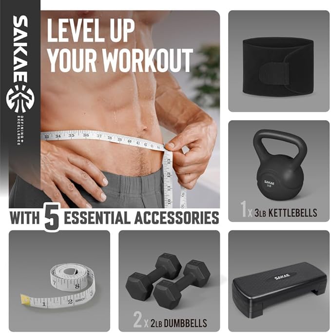 Adjustable Height Aerobic Stepper Set, Multiple Bundle Options with Dumbbells, Kettlebell, Waist Trimmer, Ankle Weights or Weighted Vest, Workout Exercise Step Platform w/Level Risers, 4 Colors