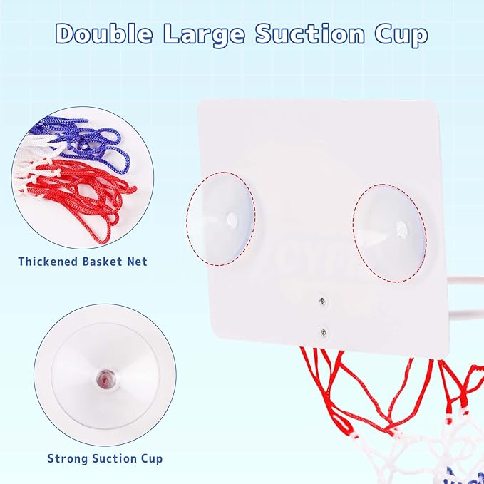 CYFIE Mini Basketball Hoop for Toddler Kids, Indoor Suction Cup Basketball Hoop with 3 Balls for Bath, Bedroom, Office Door, Fun Sports Toy for Boys Girls