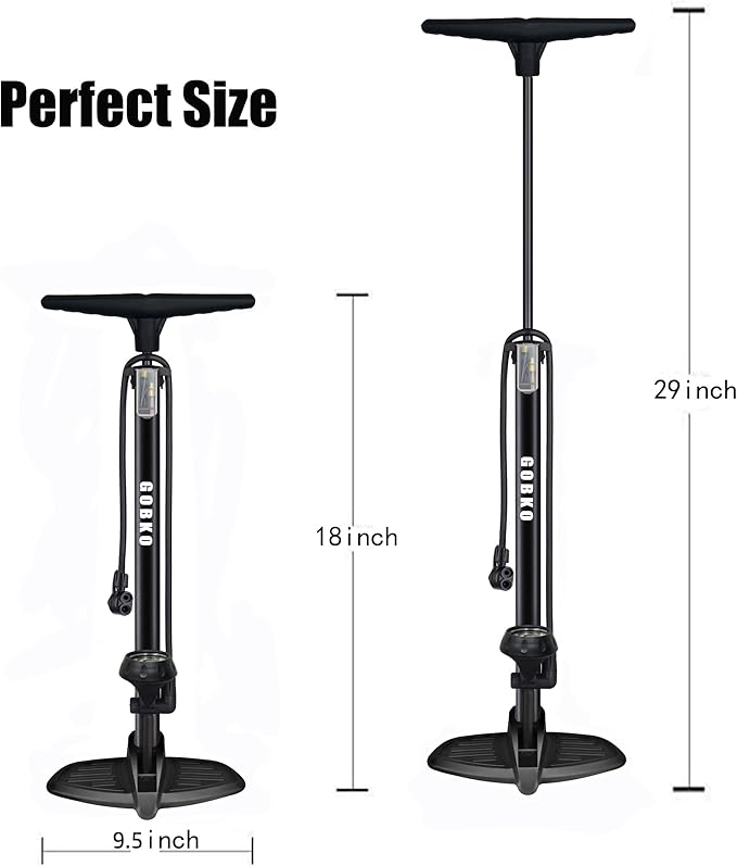 GOBKO Bike Pump with Gauge,Bicycle Floor Pump for Presta and Schrader Valves Bike Tire Pumps Inflator High Pressure 160PSI & 11BAR Portable Air Pump for Road Bike Car MTB Sports Balls