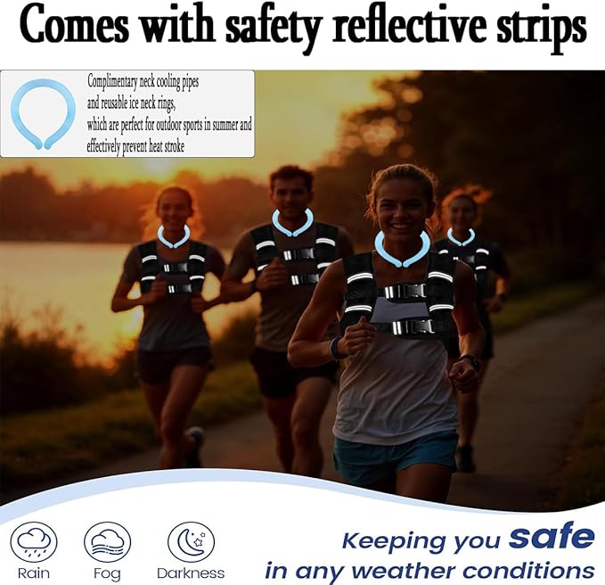 Weighted Vest for Women Men & Neck CoolingTube 2 pcs - Weighted Vest Woman,with Reflective Stripe Adjustable Safety Buckle,Men Womens weighted vest for Walking 6.6LB(3kg)11LB(5kg)17.6LB(8kg)22LB(10kg)