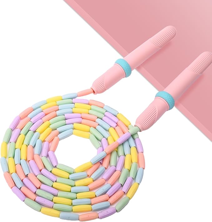 Beaded Jump Rope 1 Pack/2 Pack, ACEONE Segmented Skipping Rope for Kids Adults, Adjustable Tangle-Free Toddler Jumping Rope for Fitness Exercise Training