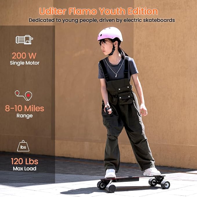 Electric Skateboard with Remote, 200W Motors/2 × 600W Motors, 13Mph/28Mph Top Speed, 4 Speed Smooth Braking, Suitable for Adults and Teens Beginners-Flamo/S3 Mini