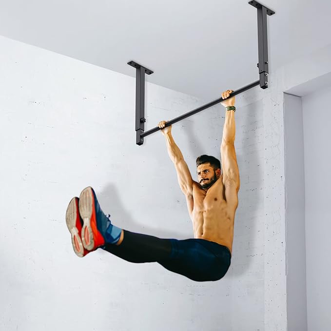 Kipika 48" Ceiling Mounted Pull Up Bar, Heavy Duty Multi-Grip Chin Up Bar,Mounted Pull Up Bar, Adjustable Height, Pull Up Bands for Chin Ups & Body Stretching, Ideal for Home Gym and Strength Training