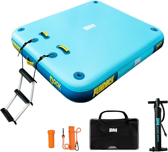 Inflatable Floating Dock – Swim Platform, Floating Deck Raft Mat for Lake, Pool, Beach, Ocean – Non-Slip Surface – BM Fundeck