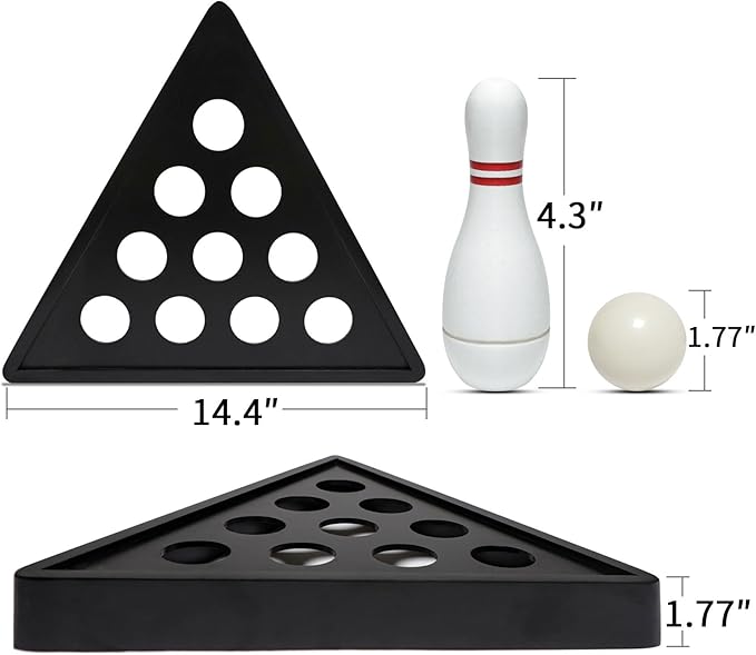 Shuffleboard Bowling Pin Set with 10 Pcs Premium Hardwood Bowling Pins Durabel Triangular Pinsetter Resin Bowling Ball and Carrying Bag, Fun for Shuffleboard Games