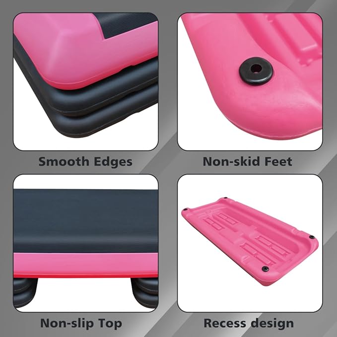 Househould Adjustable Workout Aerobic Stepper in Fitness & Exercise Step Platform Trainer Pink Black with 2 or 4 Risers