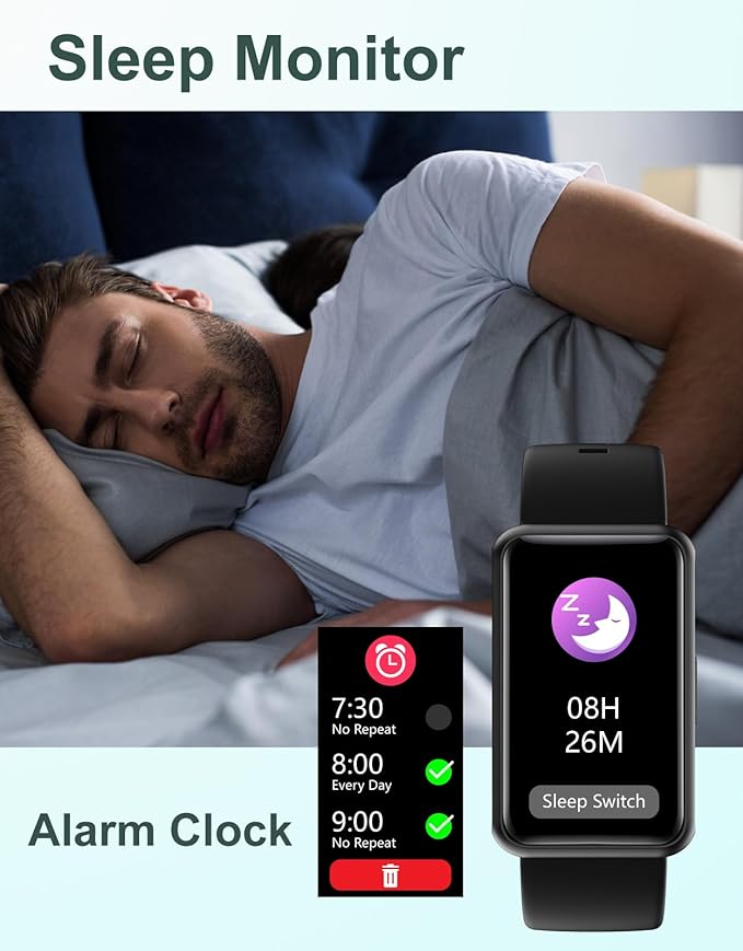 HUAKUA Fitness Tracker No Bluetooth No APP No Phone Needed, Fitness Watch for Men Women Parents IP68 Waterproof with Full Touch Screen Steps Calories Counter Sleep Tracker Alarm Clocks (Black)