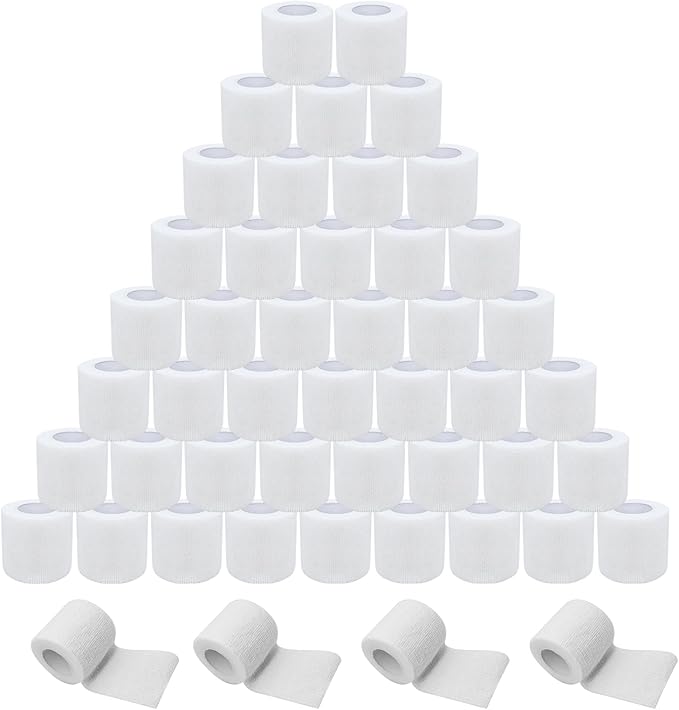 48 Pack 2” x 5 Yards Self Adhesive Bandage Wrap, Elastic Breathable Cohesive Bandage Wrap Athletic Stretch Tape for Wrist Ankle Sports (White)