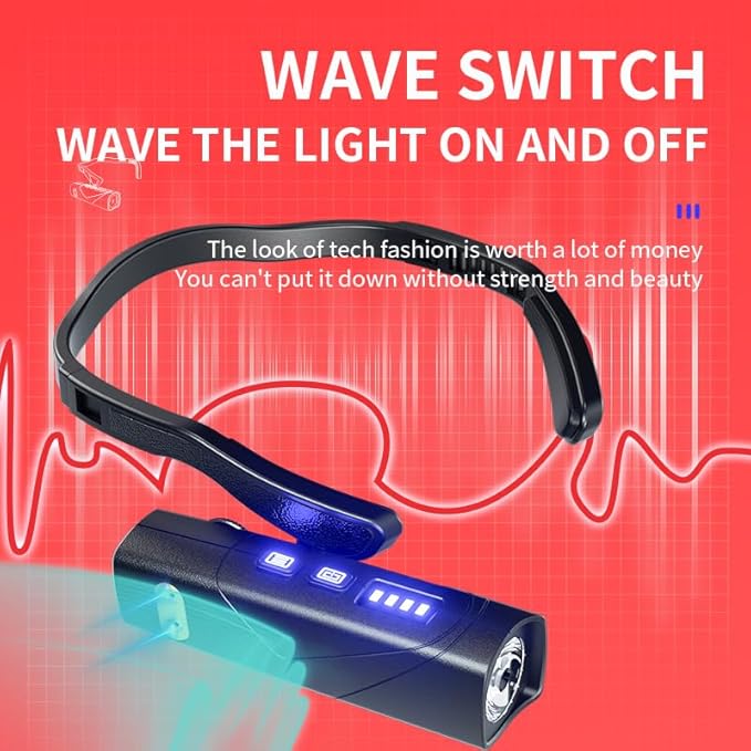 LED Rechargeable Ear Worn Headlamp with Red Light, Fashion Motion Sensor Adjustable Comfortable Headlight, Lightweight and Suitable Head Lamp for Working,Camping, Hiking and Running